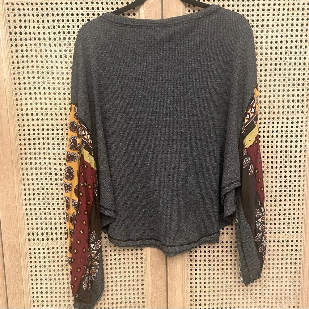 FREE PEOPLE We The Free Blossom Waffle Thermal Patchwork Paisley Sleeve top